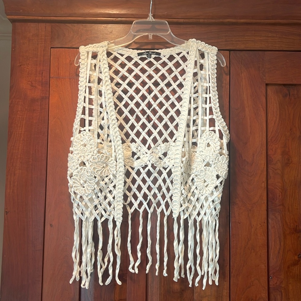 Anne French Boho Fringe Sleeveless Vest Size Medium